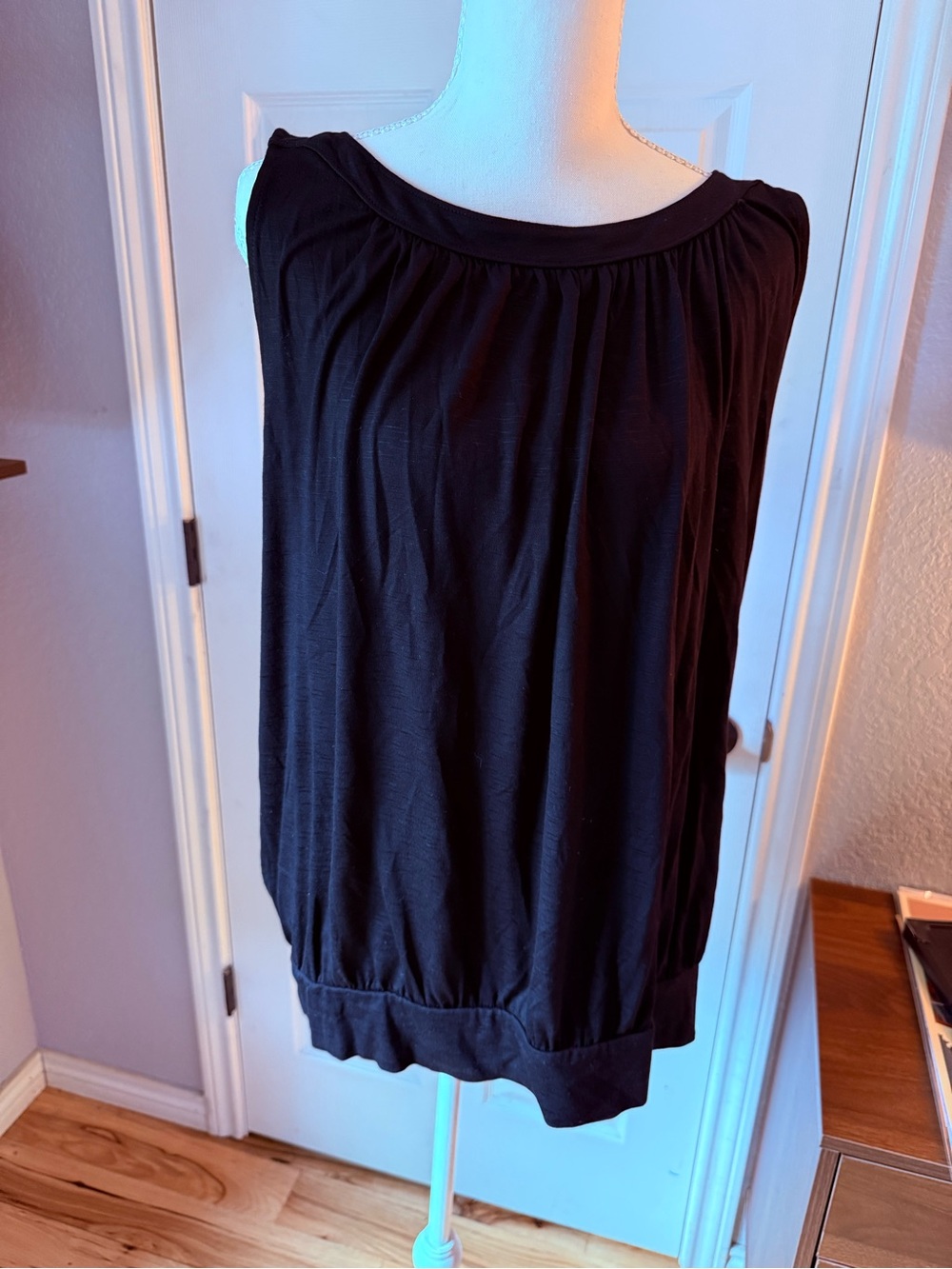 LOFT Black Sleeveless Gathered Neck Tank